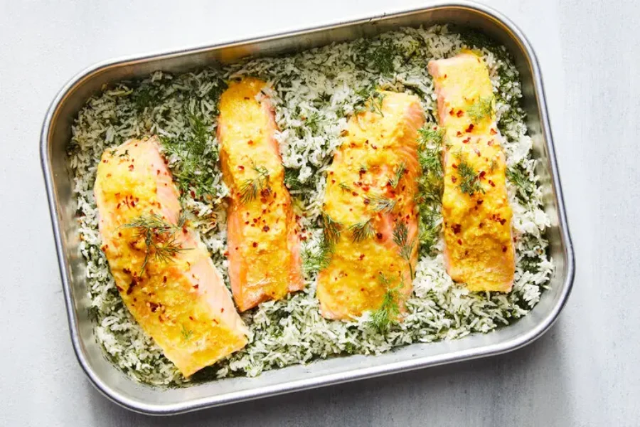 Baked Salmon and Dill Rice